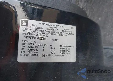 2009 Chevrolet Tahoe Ls z USA, uszkodzony, nr VIN 1GNFK13019R229096